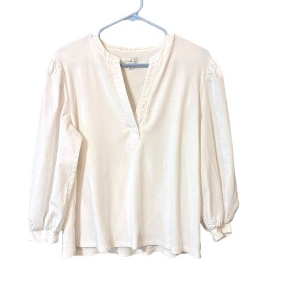 Wonderly Womens White Size XL Long Sleeve V-Neck 3 Button Top